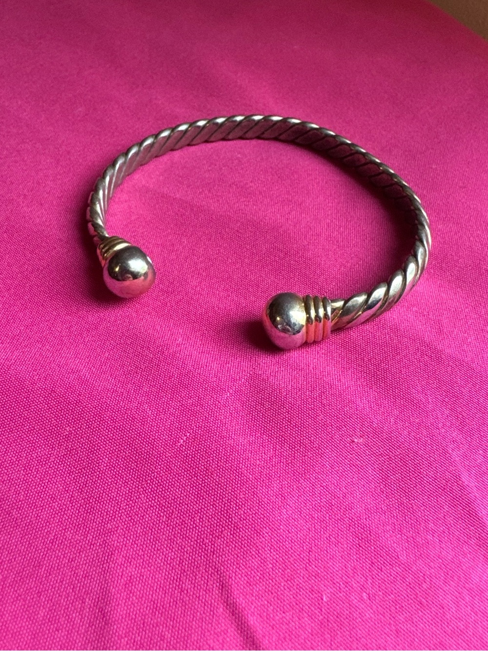 Silver-Tone Twisted Open Cuff Bracelet with Gold Accents